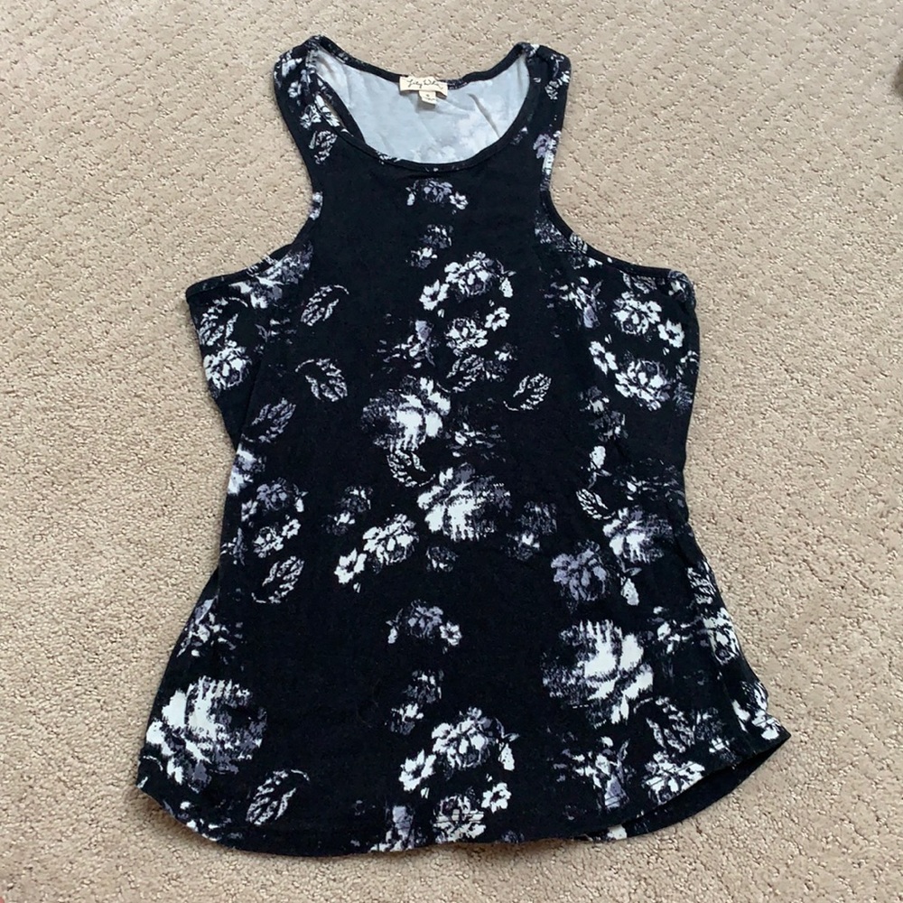 Lily White Floral Tank Black